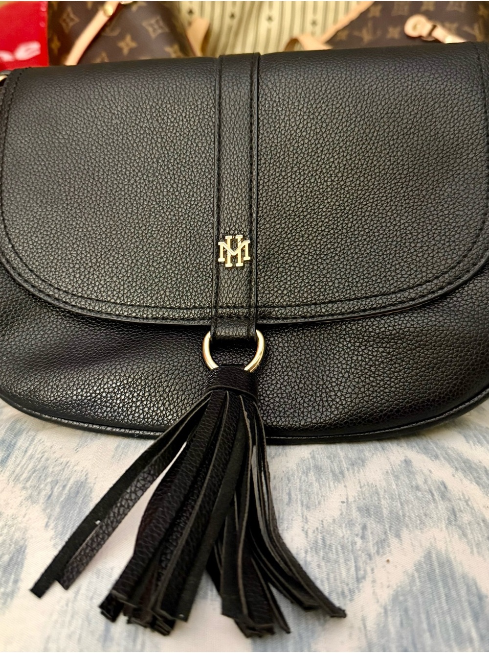 Black Leather Tassel Crossbody Bag - Brand